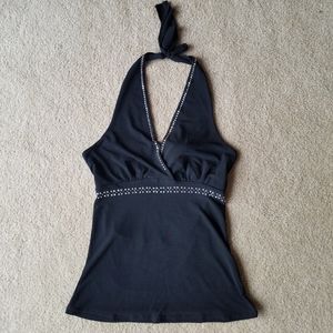 Sexy Black Fitted Halter Rhinestone Embellished Wrap Top from London